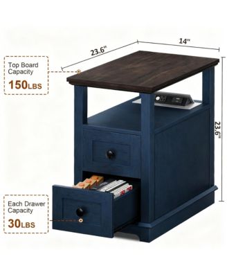 Drawer End Table with Charging Station for Living Room and Bedroom