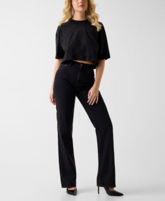 Women's Rhinestone Embellished Crewneck Cropped T-Shirt