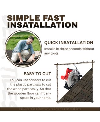 Acacia Wood Interlocking Deck Tiles Checker Pattern, 10PCS 12"x12"