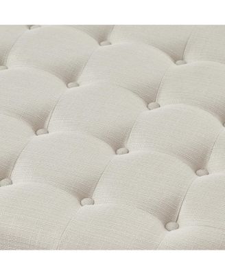 Large Tufted Linen Ottoman Coffee Table with Wood Shelf Storage