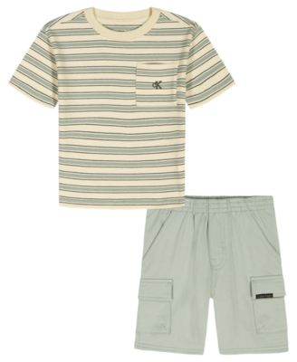Boys' 2T-7 Relaxed Multi-Stripe T-Shirt and Cargo Shorts, 2-Piece Set