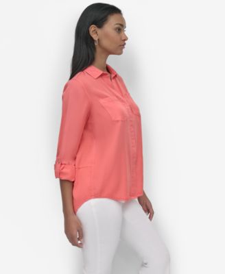 Women's Roll-Tab-Sleeve Button-Front Shirt