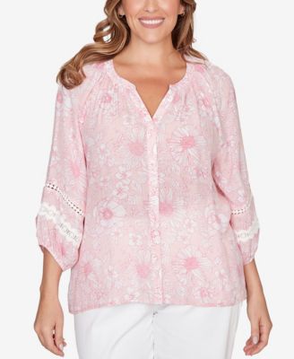 Plus Size Floral Silky Gauze Peasant Top