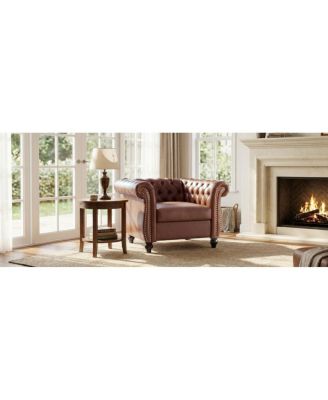 Chesterfield Club Chair with Scrolled Arms, Nailhead Trim, and Solid Wood Legs