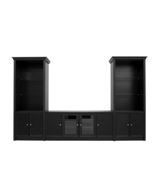 128.2" W Entertainment Center with Bookshelves & Glass Cabinets