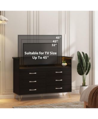 6-Drawer Dresser with USB Charging Station & LED Lights, Modern Wide Chest of Drawers, Large Bedroom Storage Tower Organizer in Black