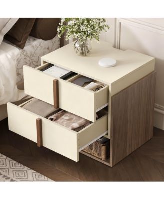 Mid-Century Modern Nightstand with Charging Ports and Storage