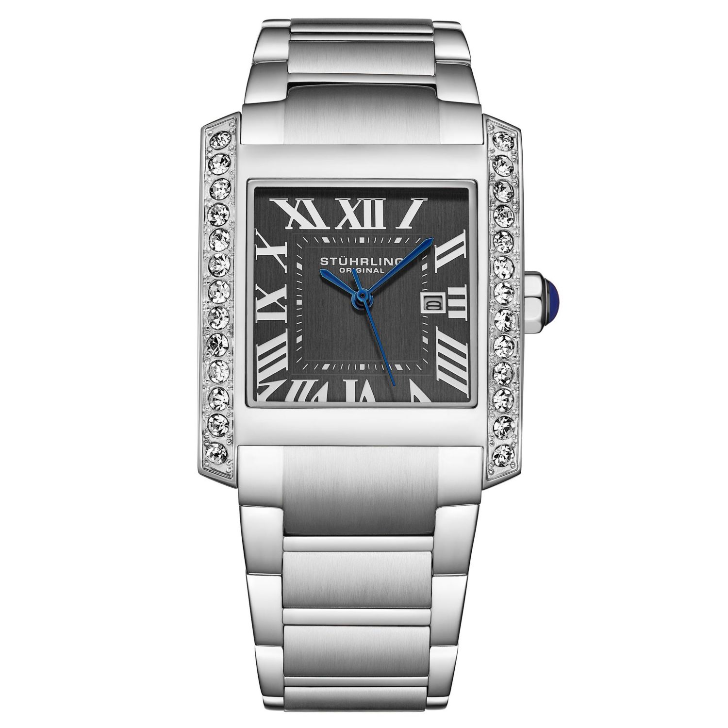 Elan Women s Rectangular Quartz Watch, Black Dial, Silver-Tone Stainless Steel Bracelet, Roman Numeral Dial and Date
