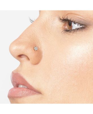 Solid 14K Gold 4mm 20 Gauge Cubic Zirconia Flower Nose Stud