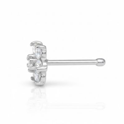Solid 14K Gold 4mm 20 Gauge Cubic Zirconia Flower Nose Stud