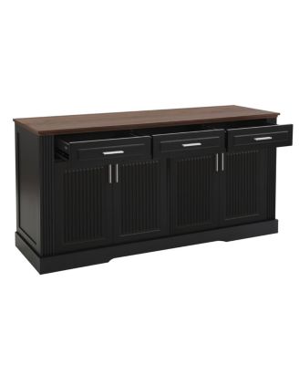  63" Fluted Sideboard Buffet Cabinet with Storage, Modern Coffee Bar Station