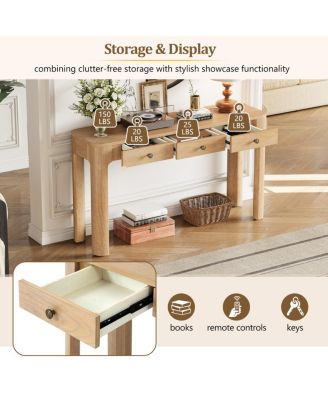 Streamdale Rustic Console Table with Curved Corners, 3 Drawers, Sturdy Sofa Table