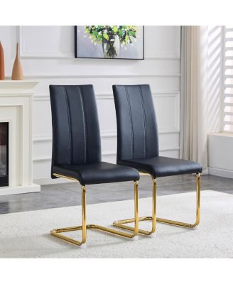 Streamdale 2-Pack Black PU Upholstered Dining Chairs with Gold Legs