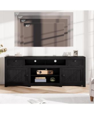 Farmhouse TV Stand for 75/80 Inch TVs, 70.1" Entertainment Center with 4 Drawers & 3 Open Shelves, 95.5 LBS