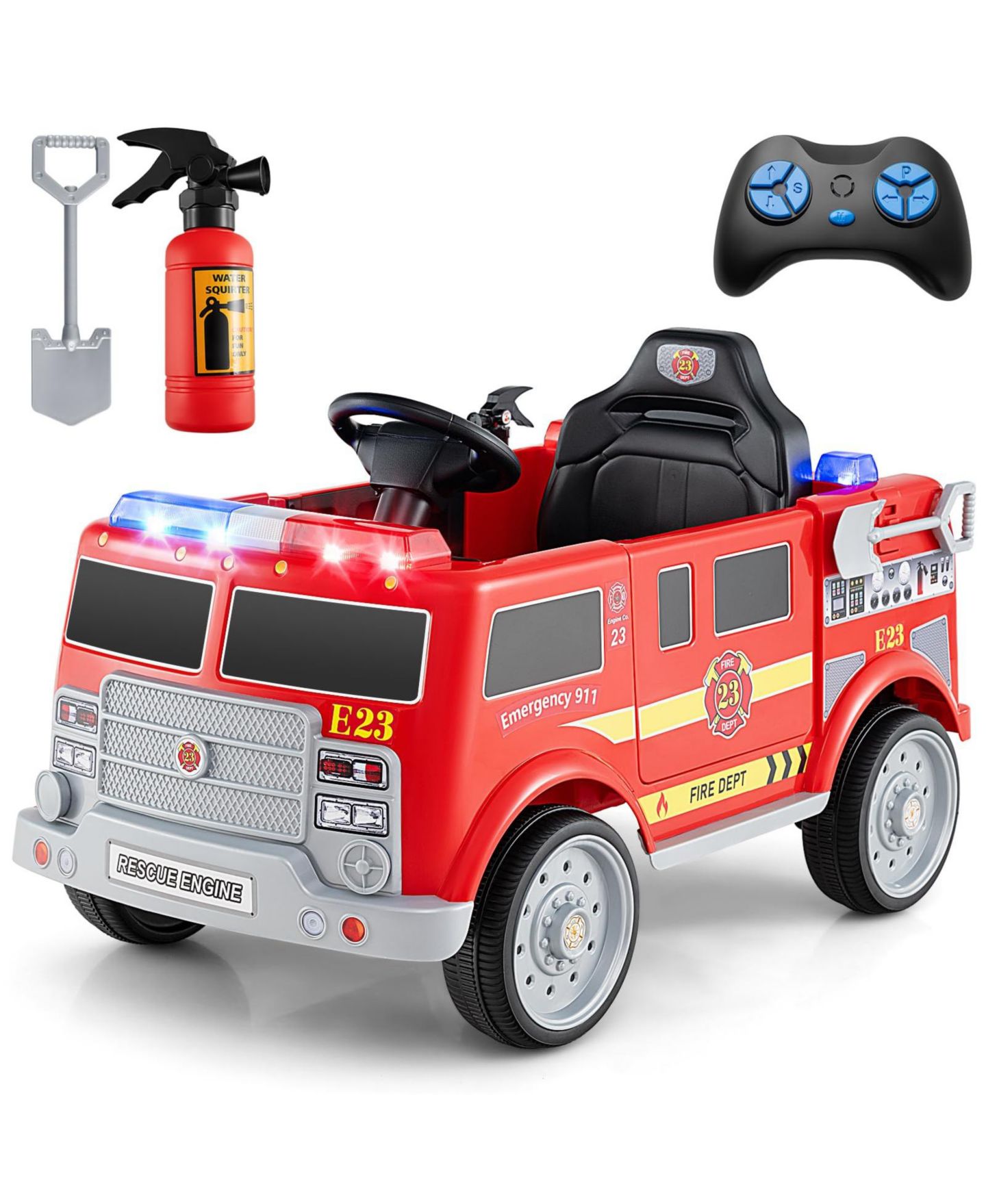 Детская игрушка Mecale Kids Ride-On Fire Truck with Remote Control and Dual Driving Modes, 1-Player, Ages 3-8, цвет: Красный — фото 1