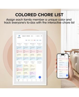21.5 Inch Smart Digital Calendar and Photo Frame HD Touch Screen Wall Mountable Family Organizer with Meal Planner Duty Chart and Weather.