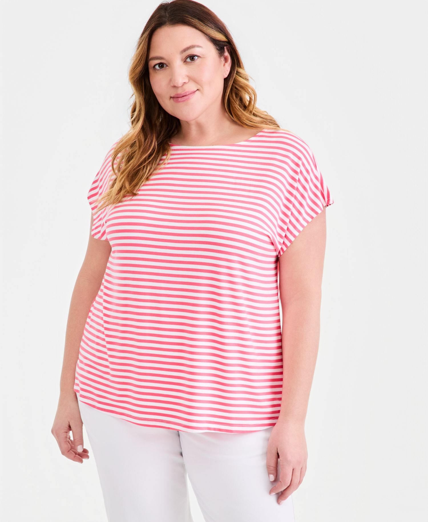 Plus Striped Short-Sleeve Mixed-Media Tee