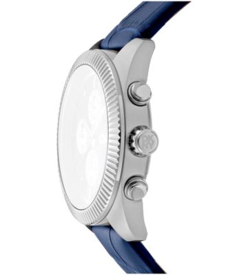 Men's Chronograph Blue Dial Blue Leather Strap Watch, 42mm