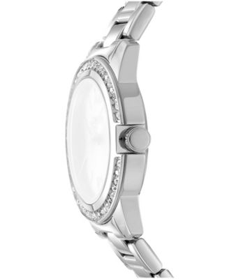 Women's Silver Dial Crystal Bezel Stainless Steel Bracelet Watch, 30mm