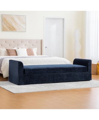 Modern Chenille Chaise Lounge Couch with Armrests & Bolster Pillows