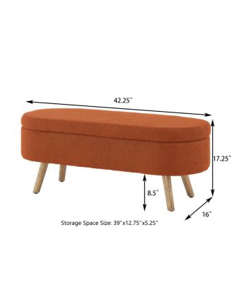  Luxury Oval Boucle Storage Ottoman Bench with Wood Legs