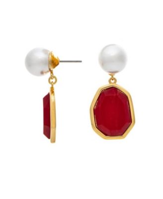 Faux Pearl and Carnelian Geometric Drop Earrings