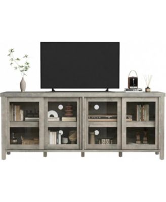 65 Inch TV Stand, Modern Entertainment Center with 4 Sliding Glass Doors & Storage Cabinets for Living Room Bedroom