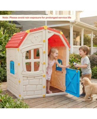 Kids Indoor/Outdoor Playhouse with Opening Windows and Door, Pretend Play House