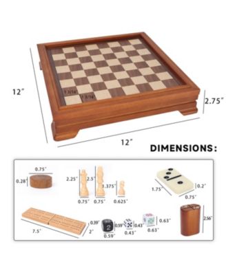 Deluxe 7 in 1 Board Game Set - Chess/Checker/Backgammon/Dominoes/Cribbage Board/Playing Card/Poker Dice