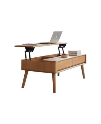 Solid Wood Lift-Top Coffee Table with Hidden Storage & Rounded Corners