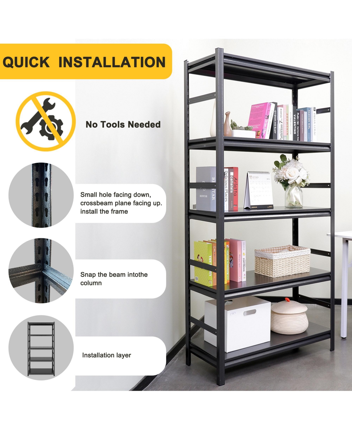Rainsken 5-Tier Storage Rack, Heavy-Duty Metal Shelving Unit with Adjustable Shelves for Garage