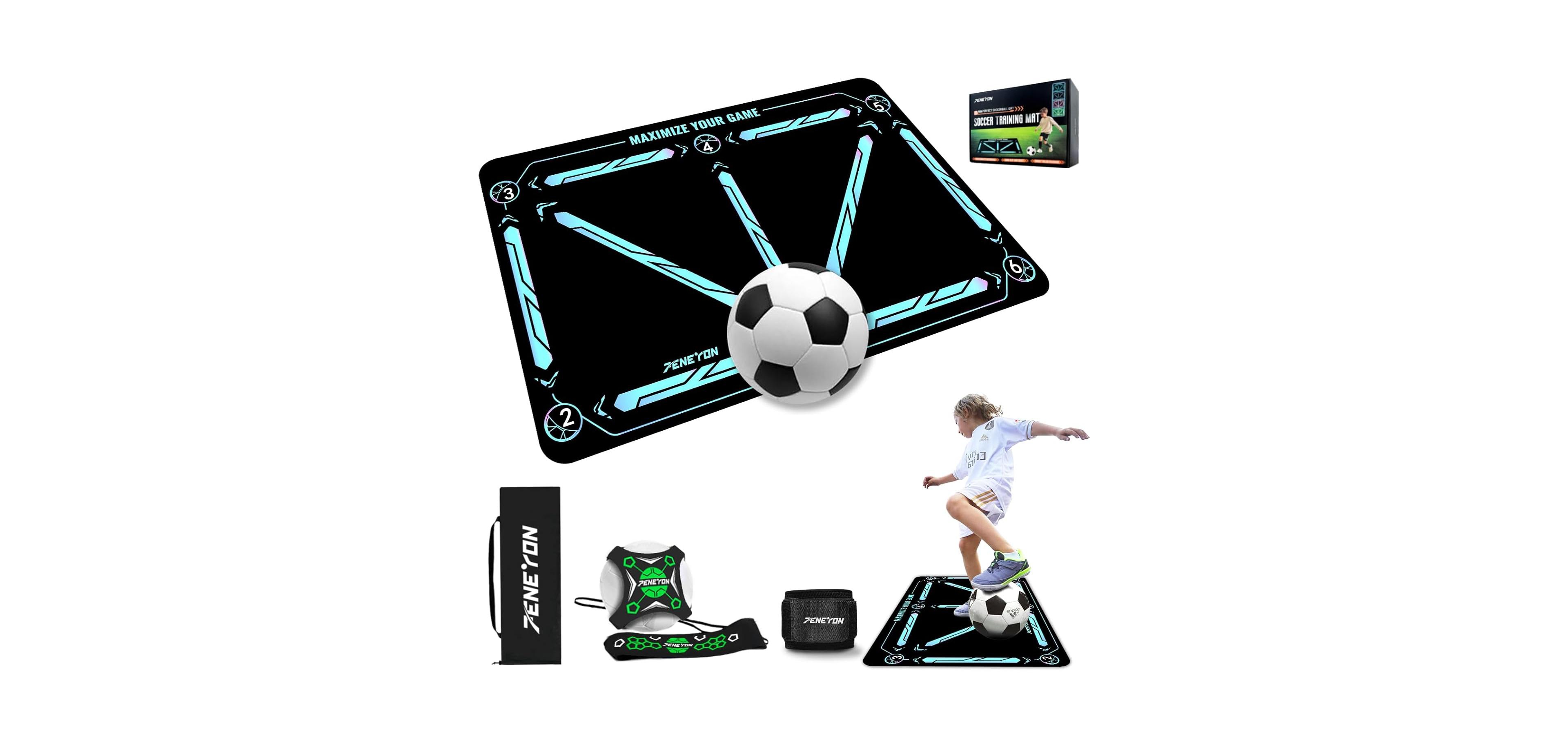 peneyon Soccer Training Mat with Adjustable Trainer – Non-Slip Equipment for Kids & Youth to Boost Speed, Strength & Coordination