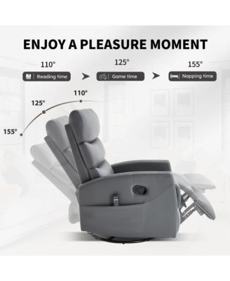Manual Recliner Chair with Heat & Massage for Living Room, Faux Leather - Rocker Swivel Chair.