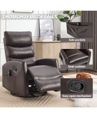 Manual Recliner Chair with Heat & Massage for Living Room, Faux Leather - Rocker Swivel Chair.