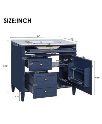 36" Modern Bathroom Vanity with Sink, Solid Wood Cabinet, Soft Close Drawers & Tip-Out Storage