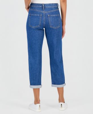 Women's Embroidered Mid Rise Relaxed Straight-Leg Jeans