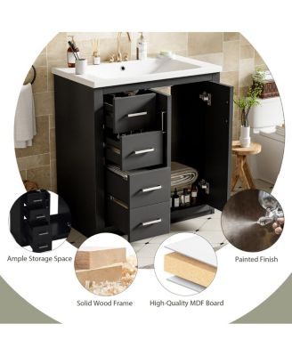 30" Freestanding Bathroom Vanity with Ceramic Sink, 3 Drawers & Soft Closing Doors, Modern Storage Cabinet