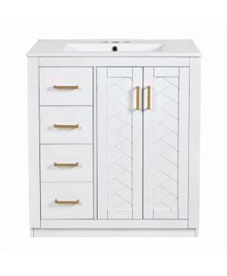 30" Freestanding Bathroom Vanity with Ceramic Sink, 3 Drawers & Soft Closing Doors, Modern Storage Cabinet