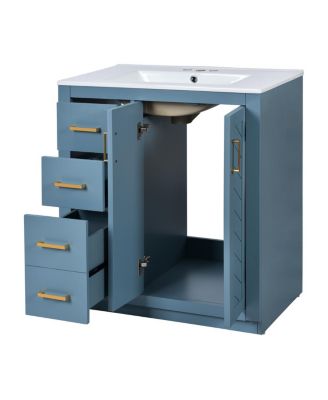30" Freestanding Bathroom Vanity with Ceramic Sink, 3 Drawers & Soft Closing Doors, Modern Storage Cabinet