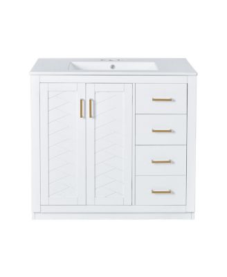 36" Bathroom Vanity with Ceramic Sink, Modern Solid Wood Cabinet & Ample Storage Drawers for Small Spaces