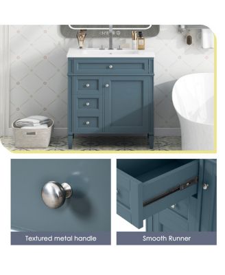 30" Modern Bathroom Vanity with Ceramic Sink, Solid Wood Cabinet, Ample Storage Drawers & Adjustable Shelf for Small Spaces
