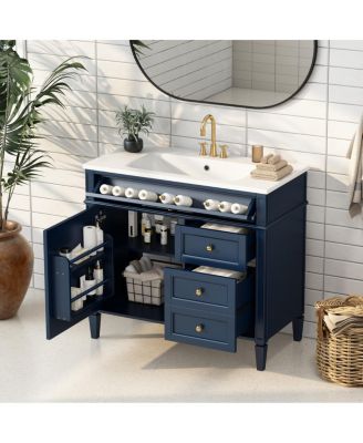 36" Modern Bathroom Vanity with Resin Sink, Freestanding Cabinet with 2 Drawers & Tip-out Drawer