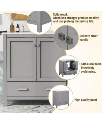 30" Bathroom Vanity with Sink, Solid Wood Cabinet & Soft Close Doors, Drawer Storage for Modern Bathrooms