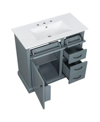 36" Bathroom Vanity with Ceramic Sink, Classic Modern Rubber Wood Cabinet & Ample Drawer Storage for Small Spaces