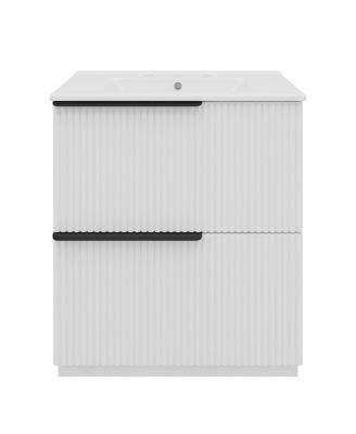 30" Modern Fluted Bathroom Vanity Cabinet with Ceramic Sink, Soft Close Drawers & Storage for Small Bathrooms