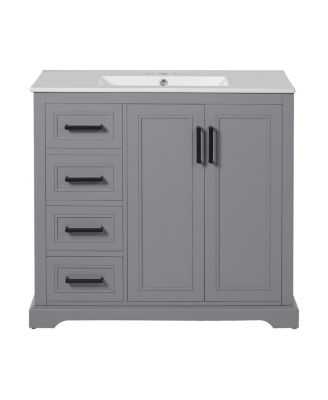 36" Modern Bathroom Vanity with Ceramic Sink, Solid Wood Frame & Soft Close Drawers for Small Spaces