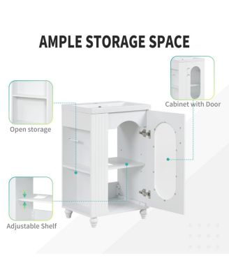20" Bathroom Vanity with Ceramic Sink, MDF Storage Cabinet, Adjustable Shelf and Toilet Paper Holder for Small Bathrooms