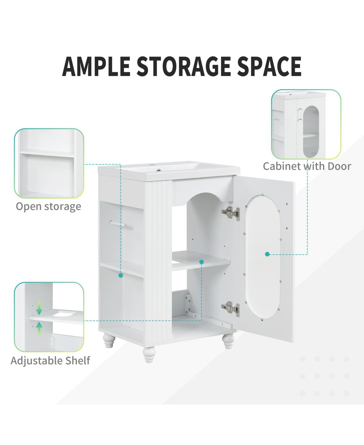 Sillysis 20" Bathroom Vanity with Ceramic Sink, Mdf Storage Cabinet, Adjustable Shelf and Toilet Paper Holder for Small Bathrooms