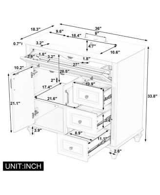 36" Bathroom Vanity with Ceramic Sink and Tilt-Out Drawer, Freestanding Classic Modern Storage