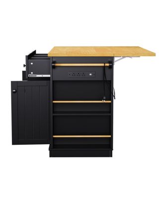 Kitchen Island w/Drop Leaf, Power Outlet, Storage, Rolling Cart
